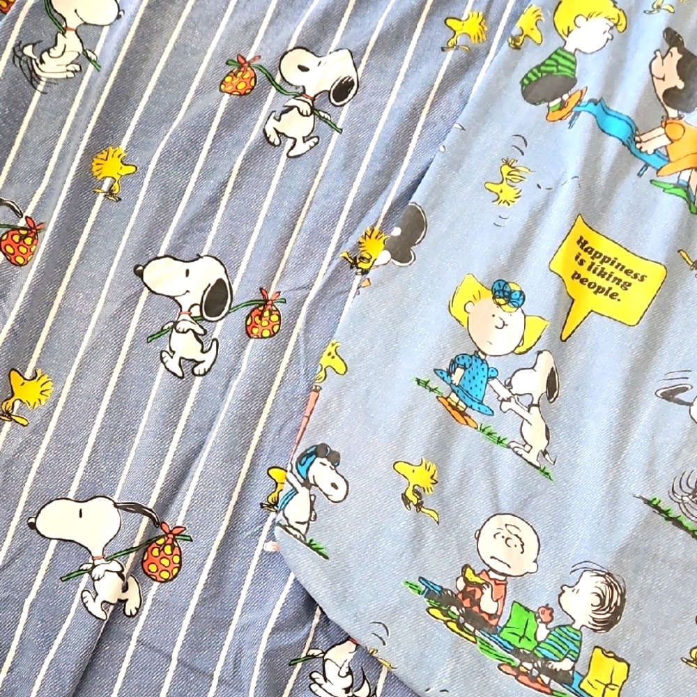 Peanuts Snoopy Hobo denim Twin Sheet Set Woodstock Retro 1965